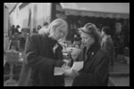 Eating fries with friend Cathy Sobocan in a Paris market 